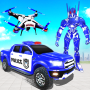 icon Flying Police Drone Robot Car Transform Robot Game (Vliegende politie-drone Robotauto Transformeren Robotgame Regengeluiden -)